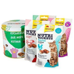 GimCat (ДжимКэт) Nutri Pockets &ndash; Набор витаминных лакомств 4 вида в металлической банке 4х60 г