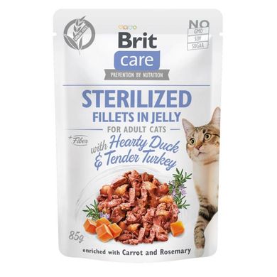 Brit Care (Бріт Кеа) Sterilized Fillets in Jelly Hearty Duck & Tender Turkey - Вологий корм з качкою та індичкою для стерилізованих котів (філе в желе) 85 г