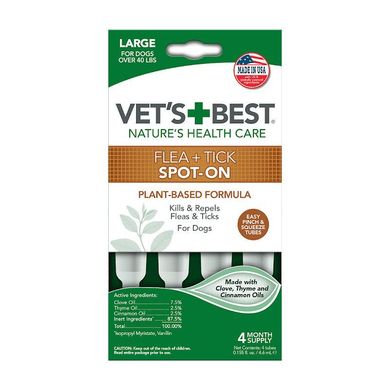 VET`S BEST (Ветс Бест) Flea&Tick Spot On Tubes Small - Засіб від бліх та кліщів для собак, 4 піпетки до 7 кг