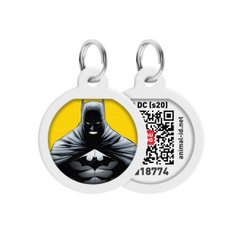 Адресник для собак и котов металлический WAUDOG Smart ID c QR паспортом, рисунок "Бэтмен желтый", круг, Д 25 мм, Русско-английский