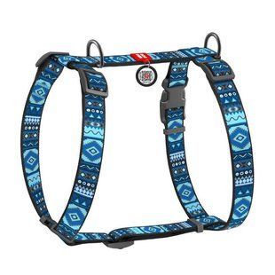 Collar (Коллар) WAUDOG Nylon - Анатомічна H-подібна шлея для собак з малюнком "Етно синій" і QR паспортом L/50-90х60-100 см