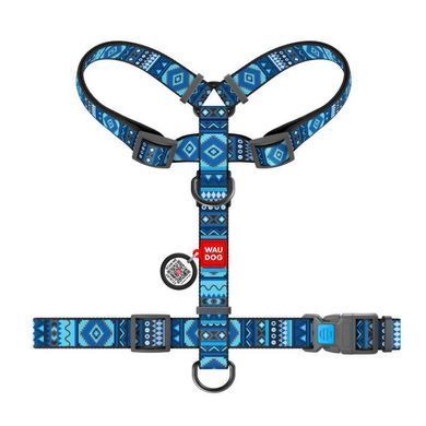 Collar (Коллар) WAUDOG Nylon - Анатомічна H-подібна шлея для собак з малюнком "Етно синій" і QR паспортом L/50-90х60-100 см