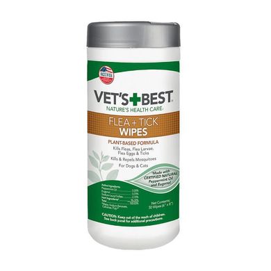 VET`S BEST (Ветс Бест) Flea&Tick Wipes - Вологі серветки від комах для собак та котів 50 шт./уп.