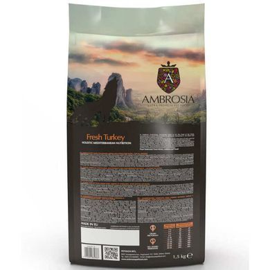 Ambrosia (Амброзія) Mediterranean - Сухий корм з індичкою для літніх, кастрованих собак з контролем ваги, 1.5 кг