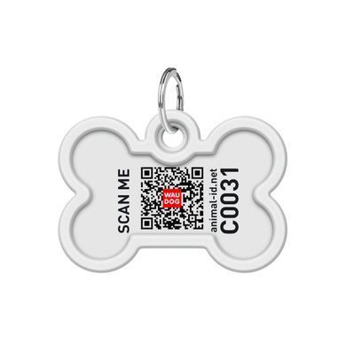 Адресник для собак и котов металлический WAUDOG Smart ID c QR паспортом, рисунок "Корги", кость, Д 40 мм, Ш 28 мм