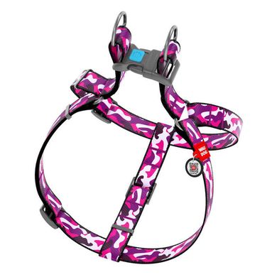 Collar (Коллар) WAUDOG Nylon - Шлея для собак анатомическая с рисунком "Розовый камо" и QR паспортом 1,5х40-55 см