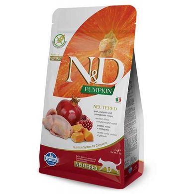 Farmina (Фарміна) N&D Grain Free Pumpkin Quail & Pomegranate Neutered Adult Cat - Сухий корм із перепілкою, гарбузом і гранатом для стерилізованих кішок і кастрованих котів 300 г