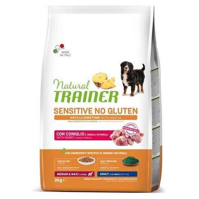 Trainer (Трейнер) Natural Sensitive No Gluten Medium&Maxi Adult Rabbit - Сухий корм із кроликом і цільними злаками для собак середніх і великих порід із чутливим травленням 3 кг