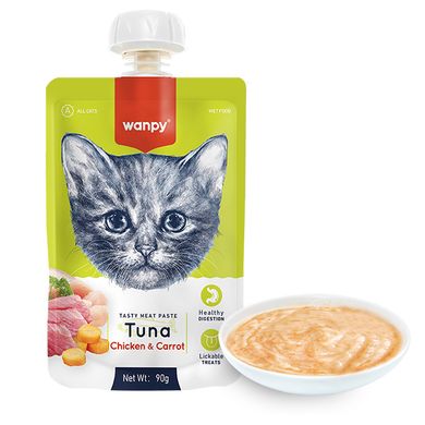 Wanpy (Ванпі) Tuna Chicken & Carrot - крем-суп тунець та курка з морквою - рідкий корм для котів 90 г
