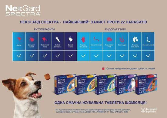 Nexgard Spectra (Нексгард Спектра) - Пігулки проти бліх, кліщів і гельмінтів для собак (1 пігулка) 2-3,5 кг
