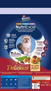 Brekkies (Брекис) Cat Delice Meat - Сухой корм с курицей, перепелкой и ветчиной для котов 20 кг