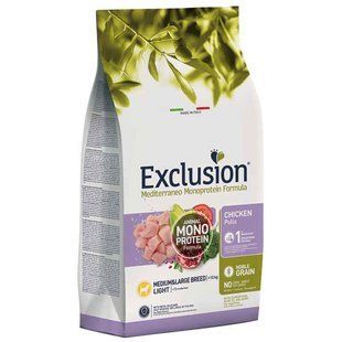 Exclusion (Эксклюжн) Noble Grain Adult Light Chicken Medium&Large Breed &ndash; Монопротеиновый корм с курицей для взрослых собак средних и крупных пород, склонных к ожирению, 3 кг