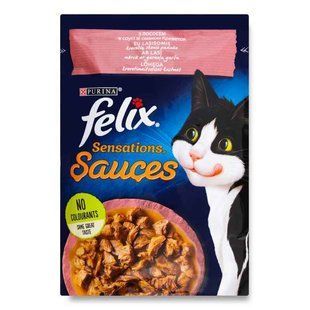 Felix (Феликс) Sensations Jellies - Влажный корм с лососем для котов (кусочки в соусе со вкусом креветок) 85 г