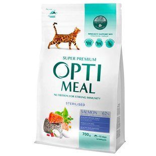 OptiMeal (ОптиМил) Complete Dry Pet Food Salmon &ndash; Сухой корм с лососем для стерилизованных кошек, 700 г