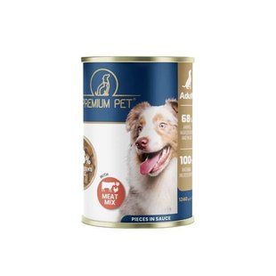 Premium Pet (Премиум Пет) Meat Pieces - Консервированный корм Мясное ассорти для взрослых собак (кусочки в соусе), 1,24 кг