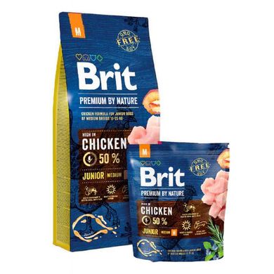 Brit Premium (Брит Премиум) by Nature JUNIOR M - Сухой корм с курицей для щенков и молодых собак средних пород 1 кг