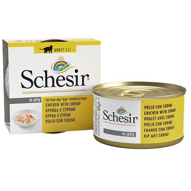 Schesir (Шезир) Chicken & Surimi - Консервированный корм с курицей и сурими для взрослых котов (кусочки в желе) 85 г