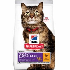 Hill's (Хиллс) Science Plan Sensitive Stomach&Skin Adult with Chicken - Сухой корм с курицей для котов с чувствительным желудком и кожей 300 г