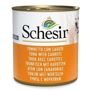 Schesir (Шезир) Tuna With Carrots - Консервированный корм тунец с морковью для взрослых собак (кусочки в желе), 285 г