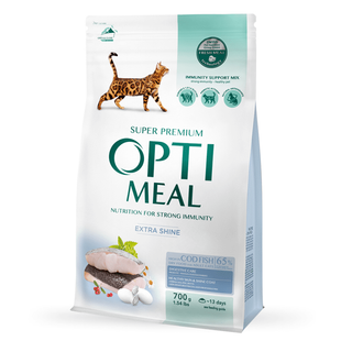 OptiMeal (ОптиМил) Adult Cat Extra Shine Codfish &ndash; Сухой корм с высоким содержанием трески для взрослых котов, 700 г