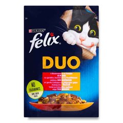 Felix (Фелікс) Duo - Вологий корм з яловичиною та птицею для котів (шматочки в желе) 85 г