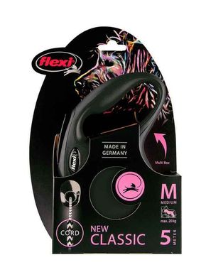 Flexi (Флексі) New Classic M - Повідець-рулетка для собак середніх порід, трос (5 м, до 20 кг) M Чорний