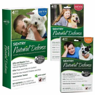 Sentry Natural Defense (Сентри Нейчерс Дефенс) Flea & Tick Squeeze-on for Dogs & Puppies - Противопаразитарные капли на холку от блох и клещей для собак и щенков до 7 кг