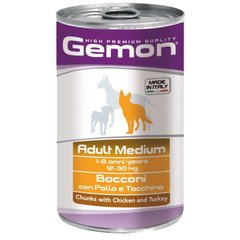 Gemon (Джемон) Dog Medium Adult Chunks with Chicken&Turkey - Вологий корм з куркою та індичкою для дорослих собак середніх порід (шматочки в желе) 1,25 кг