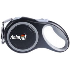 AnimAll (ЕнімАлл) Повідець-рулетка для собак, стрічка (5 м, до 25 кг) M Сірий