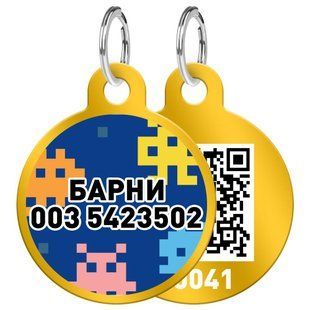 Адресник WAUDOG Smart ID ,"Пиксели" - Золотистый, Без