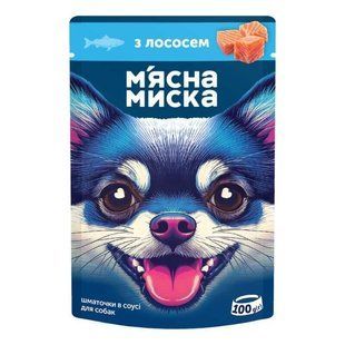 М'ясна миска - Консервований корм з лососем для дорослих собак (шматочки в соусі), 100 г