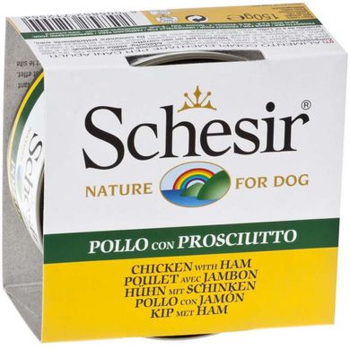 Schesir (Шезир) Chicken & Ham - Консервированный корм с мясом курицы и ветчиной для взрослых собак (кусочки в желе) 150 г