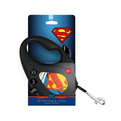 Collar (Коллар) WAUDOG Roulette Leash - Поводок-рулетка для собак с рисунком "Супермен Герой" XS Черный