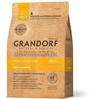Grandorf (Грандорф) Holistic 4 Meat & Brown Rice Mini - Сухий корм з 4-ма видами м'яса, бурим рисом і пробіотиками для дорослих собак малих порід 3 кг