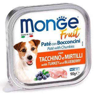 Monge (Монж) Dog Fruit - Нежный паштет с мясом индейки и черникой для собак, 32x100 г (box)