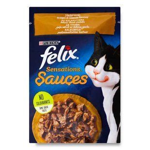 Felix (Феликс) Jellies Sensations - Влажный корм с индейкой для котов (кусочки в соусе со вкусом бекона) 85 г