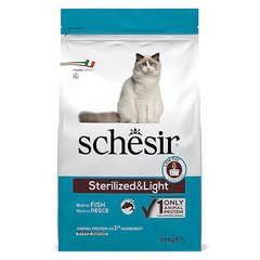 Schesir (Шезир) Cat Sterilized & Light - Сухой монопротеиновый корм с рыбой для стерилизованных кошек и кастрированных котов, для котов склонных к полноте 1,5 кг