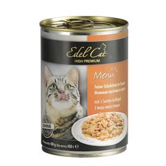 Edel (Едел) Cat Menu - Консервований корм з 3 видами м'яса птиці для котів (шматочки в соусі) 400 г