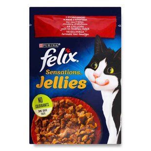 Felix (Феликс) Sensations Jellies - Влажный корм с говядиной и томатами для котов (кусочки в желе) 85 г