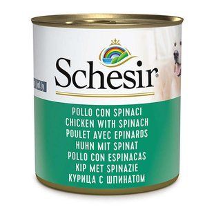 Schesir (Шезир) Chicken With Spinach - Консервированный корм курица со шпинатом для взрослых собак (кусочки в желе), 285 г