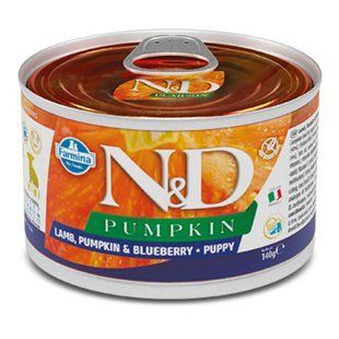 Farmina (Фармина) N&D Pumpkin Gf Puppy Mini Lamb, Pumpkin & Blueberry &ndash; Беззерновой консервированный корм с ягненком, тыквой и черникой для щенков собак мелких пород, 140 г
