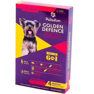 Palladium (Палладиум) Golden Defence - Капли "Золотая защита" на холку от паразитов для собак (1 пипетка) до 4 кг