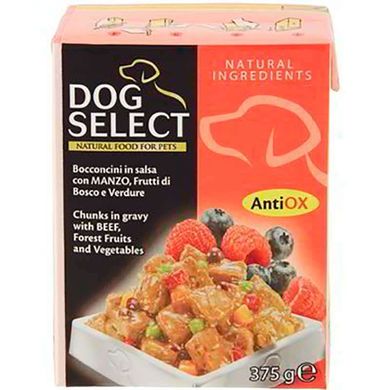 Dog Select (Дог Селект) Beef, Forest Fruits&Vegetables – Влажный корм с говядиной, лесными фруктами и овощами для собак (кусочки в соусе) 375 г