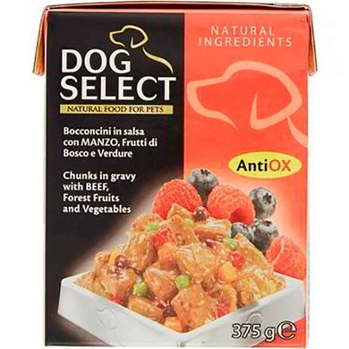 Dog Select (Дог Селект) Beef, Forest Fruits&Vegetables – Вологий корм з яловичиною, лісовими ягодами і овочами для собак (шматочки в соусі) 375 г