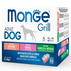 Monge (Монж) Grill Adult Dog Multipack Lamb&Pork&Salmon – Набір паучів з ягням та овочами, свининою, лососем для собак великих порід 12х100 г