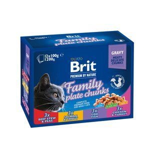 Brit Premium (Бріт Преміум) Cat Family Plate in Gravy - Набір паучів "Сімейна тарілка" в соусі для котів 12х100 г