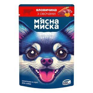 М'ясна миска - Консервований корм пауч з яловичиною та овочами для дорослих собак (шматочки в соусі), 100 г