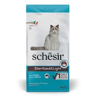 Schesir (Шезир) Cat Sterilized & Light - Сухой монопротеиновый корм с рыбой для стерилизованных кошек и кастрированных котов, для котов склонных к полноте, 10 кг