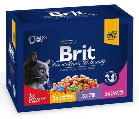 Brit Premium (Брит Премиум) Cat Family Plate in Gravy - Набор паучей "Семейная тарелка" в соусе для кошек 12х100 г