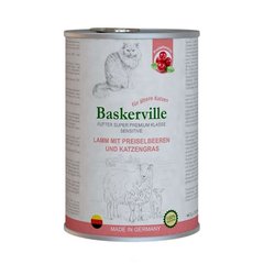 Baskerville (Баскервіль) Консервований корм супер-преміум класу з ягням, журавлиною і котячою травою для котів похилого віку з чутливим травленням 400 г
